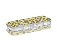 WDdZzyy Fake Glitter Leopard Print Yellow Plastic Pencil Box Clear Double Deck Transparent Pens Case for Art Supplies with Snap-Tight Lid