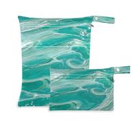 WDdZzyy Fake Glitter Marble Grain Green prop1 Waterproof Wet Bag 2 Pack Wet Bag for Swimsuit with Handles for Travel