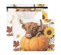 WDdZzyy Fall Autumn Highland Cattle Pumpkin Sunflower Pencil Case 3-Holes Storage Bag for A4 Paper Letter 2 Pack Students Storing School Students Teacher Supplies