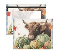 WDdZzyy Fall Autumn Pumpkin Highland Cattle Plaid Binder Pencil poucheses Multi-Purpose Storage Bag for A4 Paper Letter 2 Pack Teacher Art Supplies Storage
