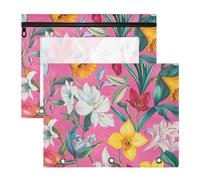 WDdZzyy Fall Flowers Daffodil Flower Pink Pencil Cases Sturdy Storage Bag for A4 Paper Letter 2 Pack Students Back to School