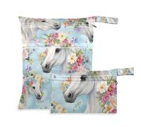 WDdZzyy Flowers Horses Beautiful Mess-Proof Bags for Cloth 2 Pack Travel Essentials for Baby with Handles for Yoga