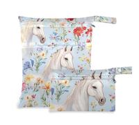 WDdZzyy Flowers Horses Beautiful Mess-Proof Suit Bag Waterproof 2 Pack Travel Essentials for Flying with Handles for Travel
