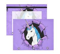 WDdZzyy Funny Cartoon Wall Unicorns Purple Pencil Bags Clear Pocket Folders for 3 Rings Binder 2 Pack Teacher Class