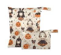 WDdZzyy Goth Yellow Halloween Doll Pumpkin Unique Mess-Proof Baby Wet Bag 2 Pack Wet Bag for Swimsuit with Handles for Beach