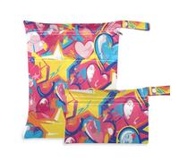 WDdZzyy Graffiti Art Hearts Stars Sweet Mess-Proof Waterproof Bag 2 Pack Travel Essentials for Baby with Handles for Pool
