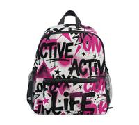 WDdZzyy Graffiti Urban Streetwear Pink Black simple modern backpack kids with leash books bag with name tag for boys bookbags for kids 6-8