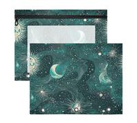 WDdZzyy Green Gold Tarot Astrology Moon Pencil Bags Sturdy 3 Hole Pocket for 3 Rings Binder 2 Pack Students College Supplies