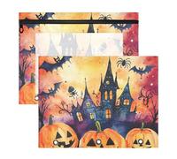 WDdZzyy Halloween Jack-o'-Lantern Pumpkin Spooky Skeleton Bat Pencil Cases Clear Window 3 Hole Pocket for A4 Paper Letter 2 Pack Teacher Class