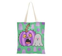 WDdZzyy Halloween Purple Jack-o'-lanterns and Ghosts Canvas Bags With Handles for Women With Pockets With Handles Reusable Tote Bags Bulk Cool Gifts For Female Friends