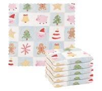 WDdZzyy Happy Christmas Pink Pig terry kitchen towel clothes Reusable and Washable terry cloth dish towels 6 Pack