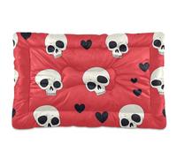 WDdZzyy Happy Valentine Cartoon Heart Cartoon Skull Red Washable Pet Sleeping Mat Non-Slip Soft Comfortable for Large Jumbo Medium Small Dogs 36" x 24"