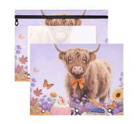 WDdZzyy Hello Fall Autumn Cow Pumpkin Flower Binder Portable Storage Bag for A4 Paper Letter 2 Pack Teacher Art Supplies Storage