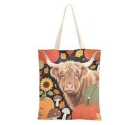 WDdZzyy Hello Fall Autumn Cow Pumpkin Maple Canvas Bag for Women With Pockets With Handles Reusable Canvas Tote Bags Bulk Christmas Presents