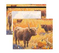 WDdZzyy Hello Fall Autumn Cow Pumpkin Wheat Field Pencil Pouches Multi-Purpose Plastic File Folder for A4 Paper Letter 2 Pack Students Back to School