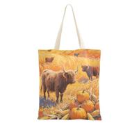 WDdZzyy Hello Fall Autumn Cow Pumpkin Wheat Field Tote Bags Canvas for Women With Pockets With Handles Reusable Canvas Tote Bag Bulk Beach Gifts