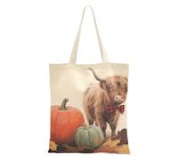 WDdZzyy Hello Fall Autumn Highland Cattle Pumpkin Canvas Bag for Women With Pockets With Handles Reusable Tote Bags Bulk Friend Birthday Gifts