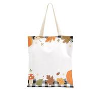 WDdZzyy Hello Fall Autumn Pumpkin Checkered Plaid Canvas Tote for Women With Pockets With Handles Reusable Bulk Canvas Tote Bags Coworker Gifts