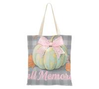 WDdZzyy Hello Fall Autumn Pumpkin Checkered Plaid Gray Canvas Tote Bag for Women With Pockets With Handles Reusable Bulk Tote Bags Friend Birthday Gifts