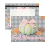 WDdZzyy Hello Fall Autumn Pumpkin Checkered Plaid Gray Pencil Cases Clear Window 3 Rings Pocket for A4 Paper Letter 2 Pack Students Back to School