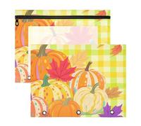 WDdZzyy Hello Fall Autumn Pumpkin Checkered Plaid Maple Green Cosmetic Bag Clear Window 3 Rings Pocket for A4 Paper Letter 2 Pack Teacher Classroom Supplies