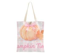 WDdZzyy Hello Fall Autumn Pumpkin Checkered Plaid Pink Canvas Tote for Women With Pockets With Handles Reusable Canvas Bags Bulk Friend Birthday Gifts