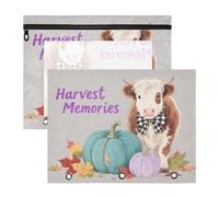 WDdZzyy Hello Fall Autumn Pumpkin Cow Binder Pouches Adorable Storage Bag for A4 Paper Letter 2 Pack Teacher College Supplies