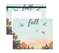 WDdZzyy Hello Fall Autumn Tree Bird Binder with Smooth Zippers 3 Hole Punch for 3 Rings Binder 2 Pack Students College Supplies