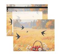 WDdZzyy Hello Fall Autumn Tree Fruit Pencil Bags with Zipper 3 Rings Pocket for A4 Paper Letter 2 Pack Students Class