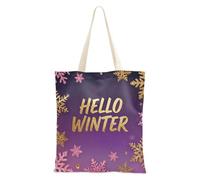 WDdZzyy Hello Winter Gold Pink Purple Snowflake Womens Canvas Tote Bag for Women With Pockets With Handles Reusable Canvas Tote Bag Bulk Canvas Gift