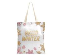WDdZzyy Hello Winter Gold Pink White Snowflake Tote Bag With Pockets for Women With Pockets With Handles Reusable Canvas Tote Bulk Gifts