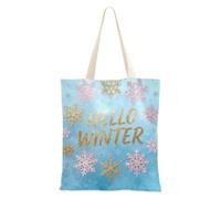 WDdZzyy Hello Winter Gold Turquoise Snowflake Canvas Tote Bags for Women With Pockets With Handles Reusable Canvas Bags Bulk Gifts
