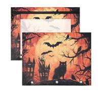 WDdZzyy Horror Halloween Spider Web Bat Cat Binder Pencil Pouches with Smooth Zippers 3 Hole Pocket for 3 Rings Binder 2 Pack Teacher College Supplies