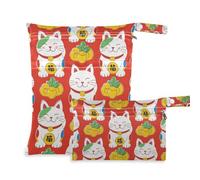 WDdZzyy Japanese Lucky Cat Red Washable Wet Diaper Bag 2 Pack Travel Essentials for Baby with Handles for Yoga