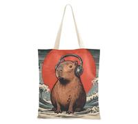 WDdZzyy Japanese Ocean Sea Wave Groundhog Canvas Tote Bag With Pockets for Women With Pockets With Handles Reusable Tote Bag Bulk Hostess Gifts