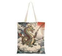 WDdZzyy Japanese Ocean Sea Waves Dragon Fish Canvas Tote Bag With Pockets for Women With Pockets With Handles Reusable Canvas Tote Bags Bulk Christmas Presents