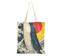 WDdZzyy Japanese Ocean Sea Waves Whale Tote Bag For Women Canvas for Women With Pockets With Handles Reusable Canvas Bags Bulk Wedding Gift