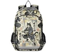 WDdZzyy kids backpack 16 8-12：large capacity book bags for teen girls in assorted colors Samurai Cat Japanese Art