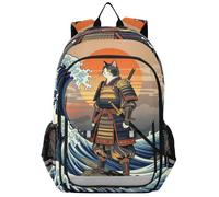 WDdZzyy kids personalized backpack 8-12：casual books bag for boys in assorted colors Japanese Retro Samurai Cat