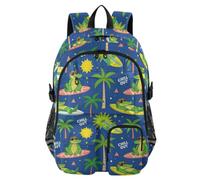 WDdZzyy Large Travel Backpack Surfing Crocodiles Tropical Palm Tree Beach Summer Bookbag for Teen Girls 17.5 inch