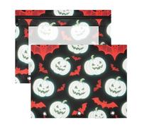 WDdZzyy Light Up Pumpkin Bat White Red Binder Pencil poucheses with 3 Reinforced Grommets 3 Hole Punch for A4 Paper Letter 2 Pack Students School Supplies