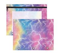 WDdZzyy Lightning Bolts Rainbow Color Cosmetic Bag Multi-Purpose 3 Hole Punch for A4 Paper Letter 2 Pack Teacher College Supplies