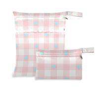 WDdZzyy Lovely Blue and Pink Love Plaid Reusable Swim Suit Bags 2 Pack Wet Bag for Swimsuit with Handles for Gym