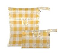 WDdZzyy Lovely Yellow Lace Butterfly Plaid Waterproof Swim Suit Bags 2 Pack Diaper Bag Essential Items with Handles for Beach