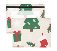 WDdZzyy Merry Christmas Green Holly Pencil Box with Zipper Pocket Folders for 3 Rings Binder 2 Pack Students Storing School Students Teacher Supplies