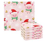 WDdZzyy Merry Christmas Pig Pink terry dish towels for kitchen cleaning Reusable and Washable kitchen terry dish cloths 6 Pack