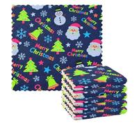 WDdZzyy Merry Christmas Santa Neon Navy Blue tea towels kitchen printed cute Reusable and Washable terrycloth dish towels 6 Pack