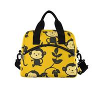 WDdZzyy Monkey Yellow Cartoon Black Lunch Bags for Men with Shoulder Strap Lunch Box Tote for Teen Office