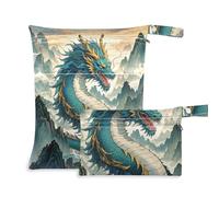 WDdZzyy Mountain Clouds Chinese Dragon Green Mess-Proof Wet Bags 2 Pack Travel Essentials for Flying with Handles for Bathing