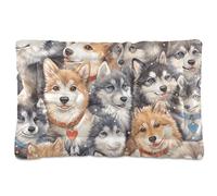 WDdZzyy Multi Cartoon Cute Siberian Husky Dogs Washable Dog Crate Mat Soft Comfortable Anti-Slip Bottom for Large Jumbo Medium Small Dogs 36" x 24"